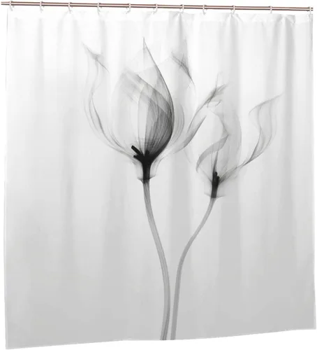 Vista 7 de YLATY2596 - Cortina de ducha de flores abstractas para baño, juego de cortina de ducha bohemia floral en blanco y negro, tela transparente, moderna