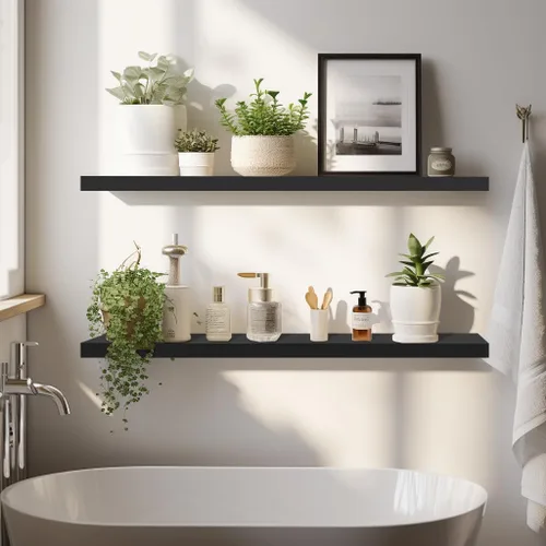 Vista 5 de LaVie Home Estantes flotantes, juego de 2 estantes de pared de 36 pulgadas, estante colgante con soportes invisibles, decoración de pared para baño