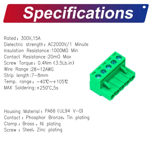 Vista 4 de Tcenofoxy - Conector Phoenix de 0.200 in 2/3/4/5/6/7/8/9/10/11/12/13/14/15/16/18/20/24 pines Phoenix Connector conector de bloque de terminales