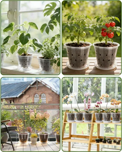 Vista 9 de Paquete de 10 macetas de orquídeas de 7 pulgadas, macetas de plástico más