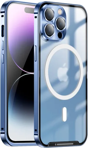 Vista 9 de Funda magnética para iPhone 14 Pro compatible con MagSafe con protector de lente de cámara y bloqueo de seguridad, carcasa trasera translúcida mate