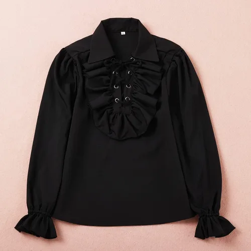 Vista 5 de Camisa medieval pirata para niños camisa renacentista con volantes para niños camiseta escocesa jacobita ghillie para niños