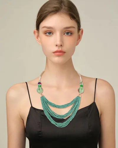 Vista 2 de Bocar Collar para mujer, collar largo de cuentas de varias capas, collar hecho a mano, collar de cadena de eslabones largos, regalo de joyería