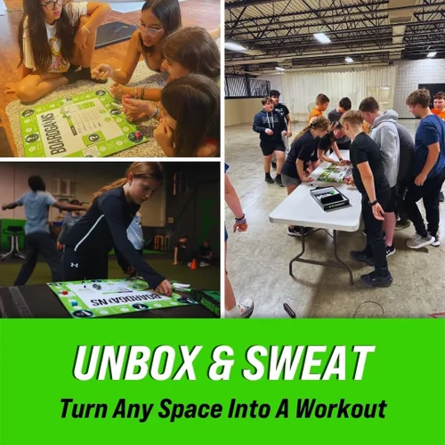 Vista 3 de BoardGains Starter Edition: el mejor juego de mesa de fitness para entrenamientos en casa, fitness grupal y educación física. ¡Tu Bootcamp en una