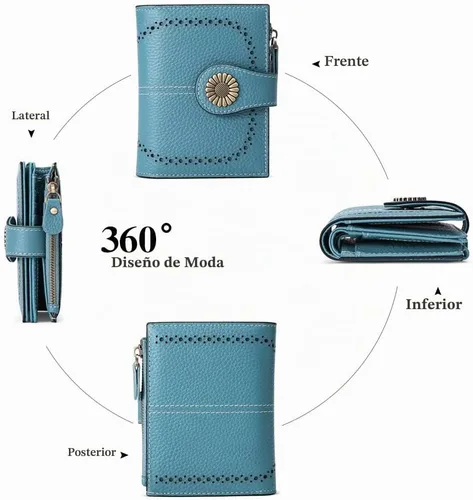 Vista 5 de SENDEFN Carteras pequeñas para mujer, con bloqueo RFID, de cuero, plegable, tarjetero con ventana de identificación, Pequeña