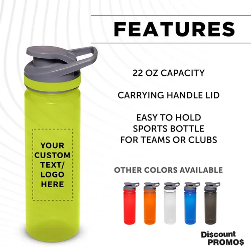 Vista 3 de DISCOUNT PROMOS Botellas de agua deportivas personalizadas de 22 onzas. Juego de 10/50/100, paquete a granel personalizado, reutilizables, a prueba