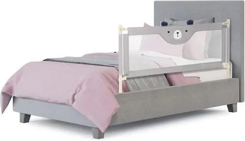 Vista 10 de BABY JOY Riel de cama para niños pequeños, 69 pulgadas, extra largo, altura ajustable y plegable, protector de riel de cama de bebé con malla Gris