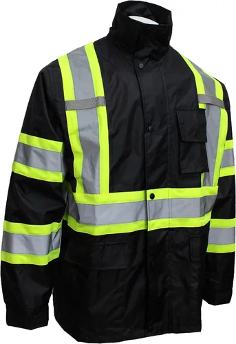 Vista 3 de TBK66 - Traje de lluvia clase 3, chaqueta, pantalones de alta visibilidad, parte inferior negra reflectante con patrón en X (juego de 3, S)