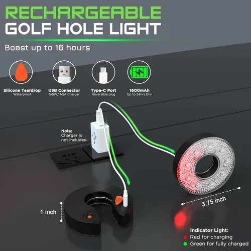 Vista 7 de KINGTOP Luz de hoyo de golf LED recargable - Impermeable, lente de iluminación enfocada, control remoto, perfecta para práctica nocturna de golf