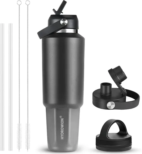 Vista 52 de HYDROWION Botella de agua aislada de 32 onzas, soporte para botella de agua para automóvil, botella de viaje aislada al vacío de doble pared