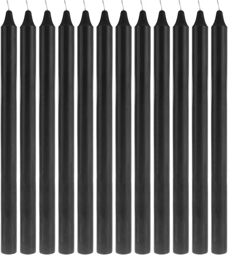 Vista 54 de Mega Candles 48 velas cónicas negras rectas sin perfume, vela de cera vertida a mano de 4 x 3/4 pulgadas, decoración del hogar, recepciones de boda