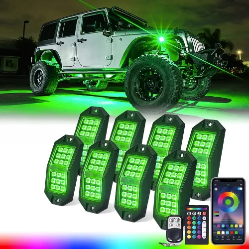 Vista 12 de Xprite - Kit de luces LED RGB bluetooth con controlador RF, luces neón multicolor intermitentes que sincronizan con la música para vehículos