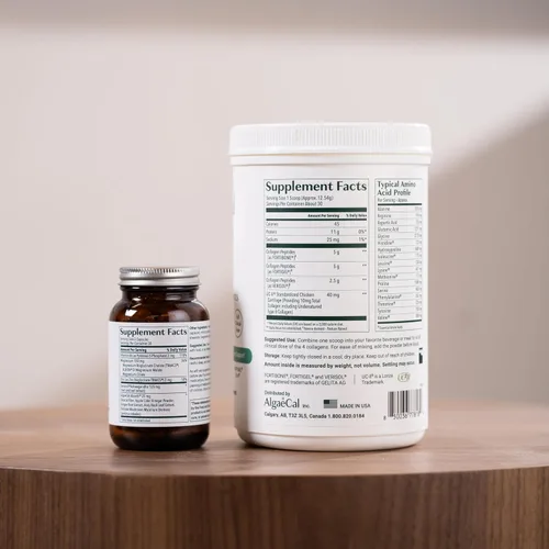 Vista 4 de ALGAECAL Colágeno - 4 péptidos clínicamente apoyados VERISOL®, FORTIGEL®, UC-II®, FORTIBONE®, colágeno en polvo, 3 paquetes de magnesio Relax™