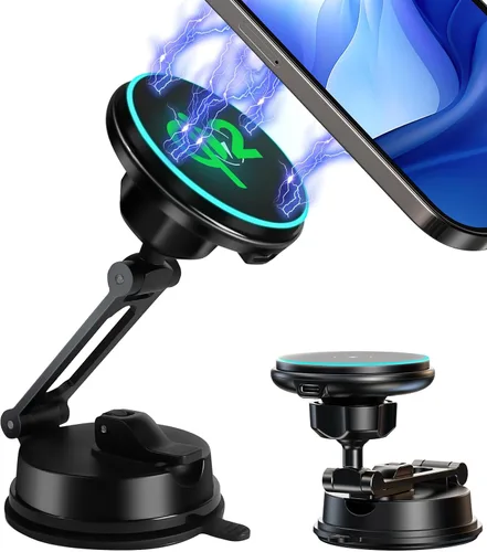 Vista 10 de Soporte plegable de succión al vacío: soporte magnético para teléfono de automóvil para magsafe, brazo de aleación aeroespacial, el mejor