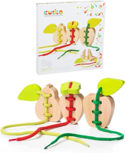 Vista 10 de CUBIKA Juguete de madera con cordones de autos voladores - Juguete Montessori con cordones para niños a partir de 3 años - Tarjetas de cordones
