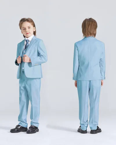 Vista 3 de YND Conjunto de traje ajustado de 5 piezas para niños, ropa formal sólida de chaqueta, chaleco, pantalones, camisa y corbata