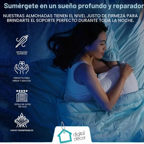 Vista 4 de Digital Decor Almohadas Premium de Hotel, Fabricadas en Estados Unidos, Hipoalergénicas, Sin Plumón, con Funda de 100% Algodón, Soporte Medio Firme