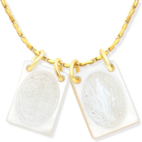 Vista 9 de Collar con Escapulario Católico - Escapulario de la Virgen del Carmen - Colgante de la Virgen María - Joyería de Escapularios Católicos