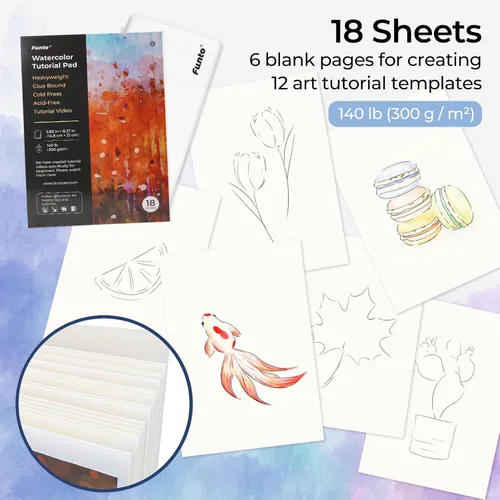 Vista 5 de Funto Juego de pintura de acuarela, 48 colores, bloc de tutorial, 8 pinceles, pincel de agua y más, juego de pintura para adultos, principiantes