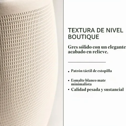 Vista 7 de Creative Co-Op - Maceta grande de cerámica blanca mate con relieve Blanco mate