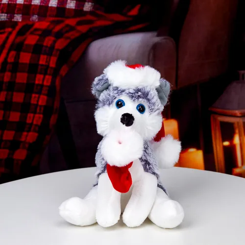 Vista 4 de Plushland Pawpal de Navidad con sombrero de Papá Noel, animales de peluche, marioneta de peluche de 8 pulgadas para niños, un regalo perfecto