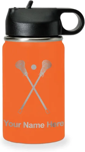 Vista 58 de LaserGram Botella de agua personalizada, palitos de lacrosse, acero inoxidable de doble pared aislada al vacío con popote superior, regalo grabado