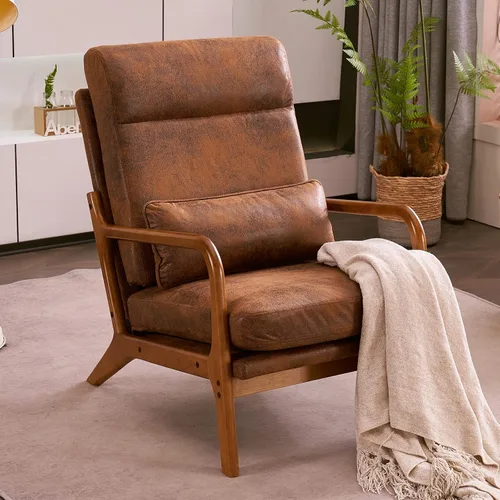 Vista 18 de Silla decorativa para sala de estar, sillón tapizado moderno de mediados de siglo con almohada, sillón de lectura, cómoda silla decorativa