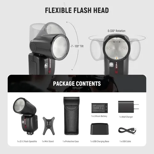 Vista 9 de NEEWER Z2-C 2.4G TTL Flash de cabeza redonda Speedlite para Canon, interfaz de usuario mejorada, 2 lámparas de modelado ajustables, tecla TTL/M