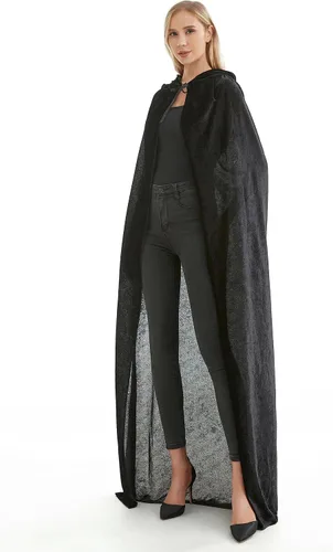 Vista 6 de Capa de disfraz unisex de Halloween para adultos, capa de vampiro con capucha de terciopelo para mujeres y hombres, vestido de fiesta de disfraces