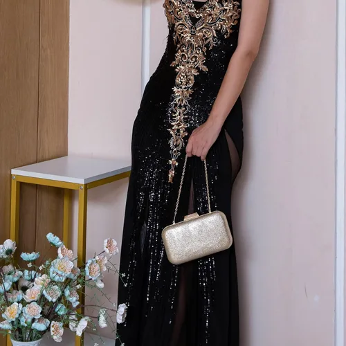 Vista 3 de Bolso de mano dorado, bolsos de mano dorados para mujer, para noche, boda, cóctel, fiesta, bolsa de noche, bolso cruzado de hombro..
