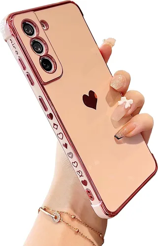Vista 7 de DEFBSC Compatible con Samsung Galaxy S22 Plus, carcasa de corazón con borde galvanizado, protección completa de la cámara, esquinas reforzadas