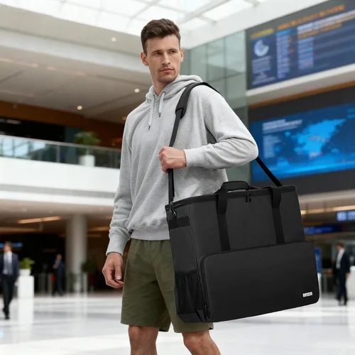 Vista 6 de CURMIO Funda de transporte para PC, bolsa de viaje de escritorio para torre de computadora, teclado, cable y ratón, solo bolsa, negro