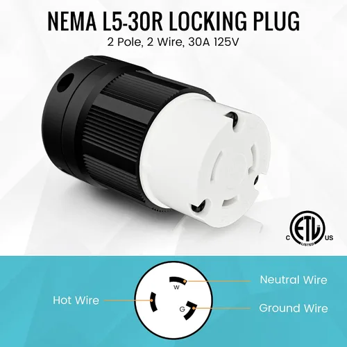 Vista 2 de NEMA L5-30R Conector de bloqueo, enchufe hembra del adaptador de bloqueo