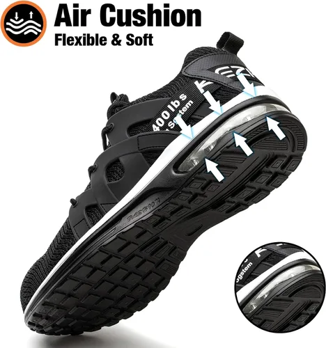Vista 3 de Kezhiho Zapatos de punta de acero para hombre, con amortiguación de aire, ligeros, cómodos, transpirables, a prueba de pinchazos, antideslizantes