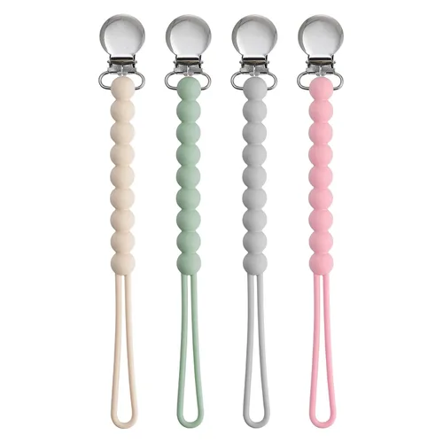 Vista 9 de Silicone Pacifier Clip for Baby Girls, Paci Binky Holder 2 Pack R-Rosa y Beige