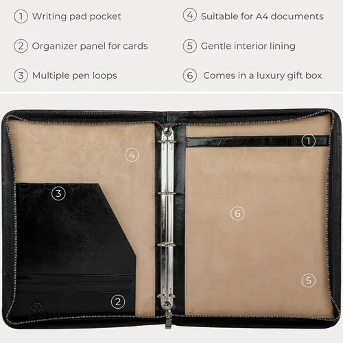 Vista 6 de Time Resistance Portafolio de cuero Bolsa de documentos con asa de transporte Funda para tablet fabricada en Italia