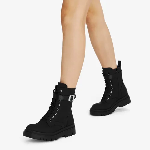 Vista 6 de DREAM PAIRS Botas de combate Chelsea con plataforma para mujer, con cordones y suela de hebilla