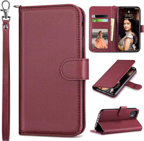 Vista 9 de ULAK - Funda tipo cartera compatible con iPhone 11 para mujer, diseño de flor [RFID Blocking] Premium PU Leather Folio Flip Cover with Card
