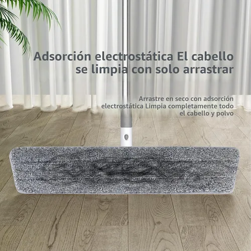 Vista 8 de Trapeador plano de microfibra para limpieza de pisos, base de aluminio de 18 pulgadas (17.7 pulgadas/17.7 in), mango ajustable de acero inoxidable