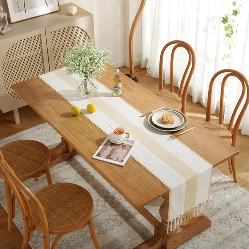 Vista 6 de Hsvanyr Camino de mesa trenzado a rayas rectangular con exquisita borla para cocina, comedor, picnic, mesa de café, 13 x 63 pulgadas, a prueba