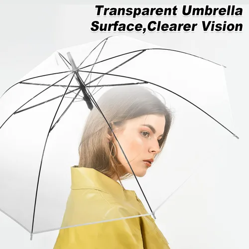 Vista 5 de Paquete de 60 sombrillas transparentes de boda transparentes a granel, paraguas de palo abierto automático, resistente al viento, impermeable