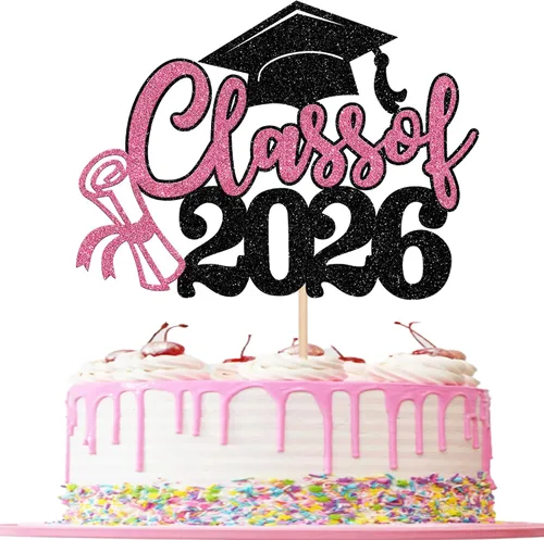 Vista 5 de 1 pieza de decoración para pastel de graduación 2026 con tapa de graduación con purpurina, diploma de tacón alto para niña, selección de pastel
