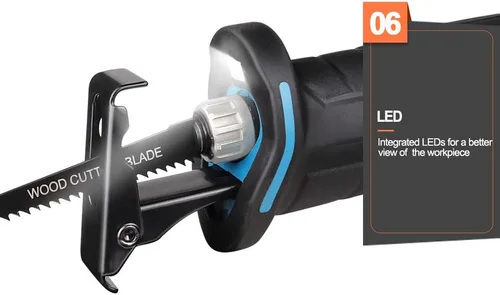 Vista 5 de NEWONE Herramienta de corte de sierra recíproca de 20 V con cargador de 2.5 A, luz de trabajo LED, cambio de hoja sin herramientas, 7 hojas