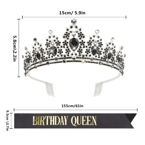Vista 3 de CAVETEE Tiara y banda de cumpleaños barroca, Negro2, Talla única