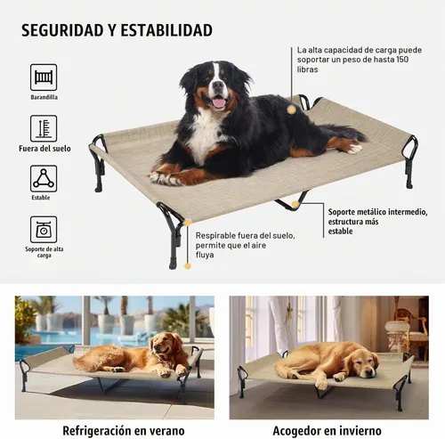 Vista 7 de Veehoo Cama elevada refrescante para perro con barandilla, cuna elevada para mascotas, para interiores y exteriores, cama XXL para mascotas