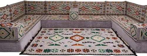Vista 41 de arabicsofa Sofá en forma de U de estilo árabe para el suelo – Juego de Majlis hecho a mano – Sofá de estilo bohemio