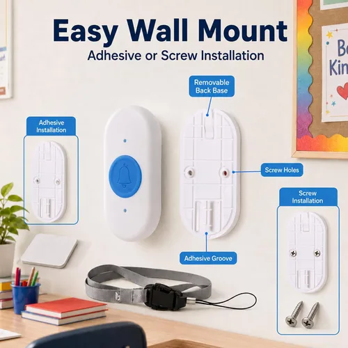 Vista 9 de Timbre de puerta inalámbrico para aula, timbre de puerta inalámbrico para aula, campana de anillo de volumen ajustable de 38 campanillas, botón