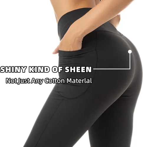 Vista 4 de Leggings acampanados para mujer, pantalones de yoga con bolsillos, para entrenamiento, corte cruzado, con control de abdomen, color negro