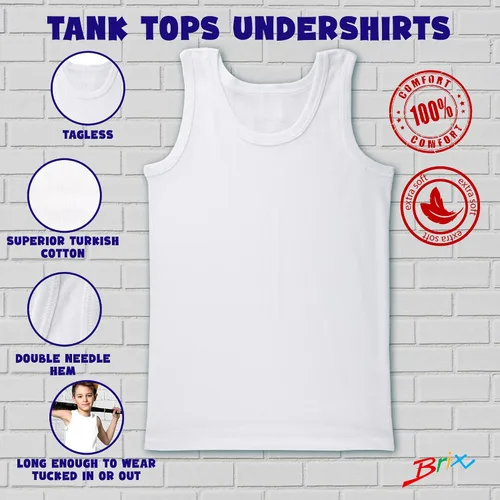 Vista 5 de Brix Camiseta sin mangas para niños, sin etiquetas, 100% algodón, súper suave, paquete de 4 novedades.