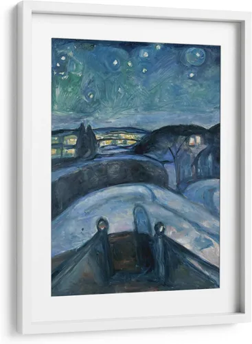Vista 6 de Canvas Lab Starry Night II by Edvard Munch 11 x 15 in Fine Art Framed Print, Frame Color: Black, With Mat